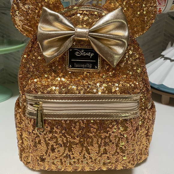 Loungefly Disney Yellow Gold Sequins Backpack - Picture 1 of 7
